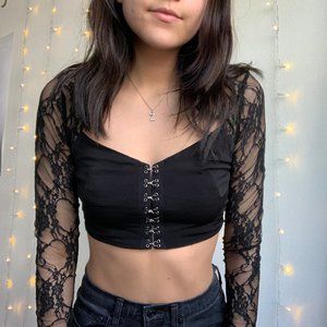 Urban Outfitters Lace Detail Long Sleeve Crop Top